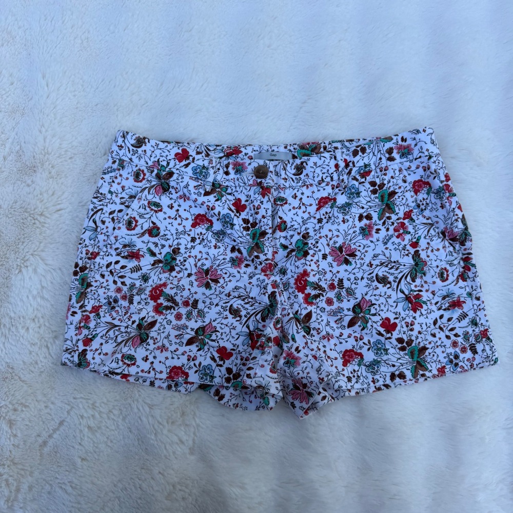 Gap Womens Floral Chino Shorts White Red Blue Botanical Print Size 4 - Picture 6 of 6